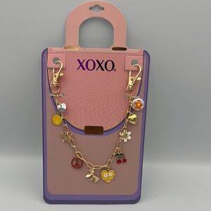 XOXO Gold Bag Chain Charm Smiley Butterfly Cherry Flowers‎ NWT